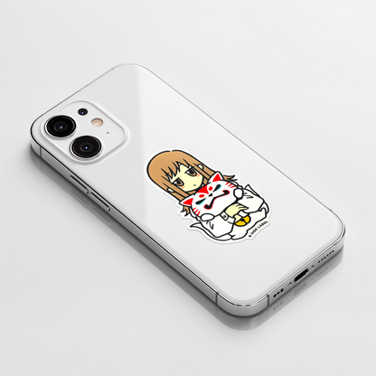 Cute Girl Holding Oinari ✦ B-Side Label Sticker on a white iPhone