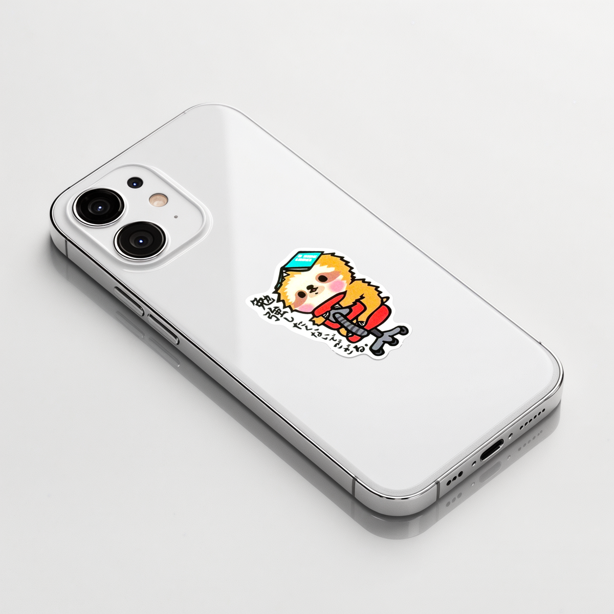 Cute Office Sloth Chair ✦ B-Side Label Sticker on a white iPhone