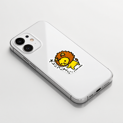 Cute Baby Lion ✦ B-Side Label Sticker on a white iPhone