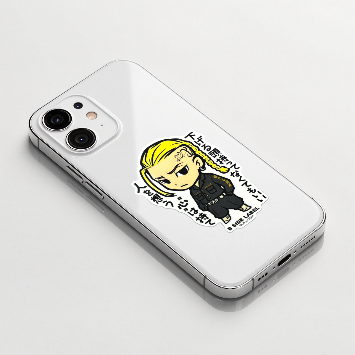 Tokyo Revengers Ryuguji Ken 1 ✦ B-Side Label Sticker on a white iPhone