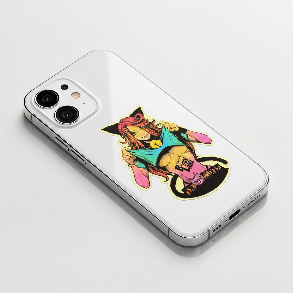 Playful Cat Girl ✦ B-Side Label Sticker