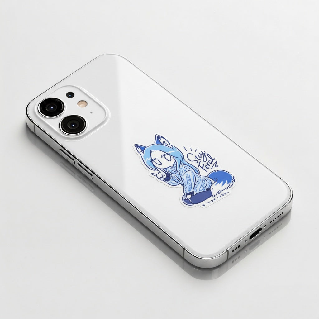 Chica Furry Zorra Pelo Azul ✦ Pegatina B-Side Label