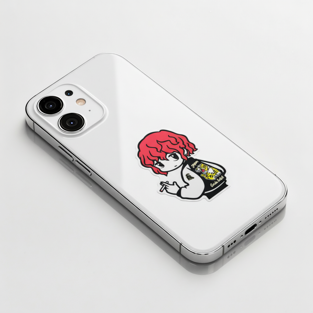 Red Hair & Tiger Jacket Girlie ✦ B-Side Label Sticker