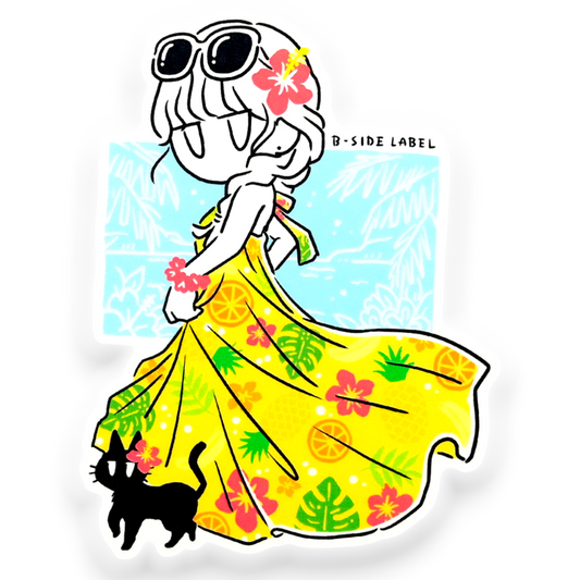 Hawaiian Dress Girlie & Cat  ✦ B-Side Label Sticker