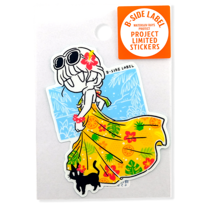 Chica con Vestido Hawaiano y Gato ✦ Pegatina B-Side Label