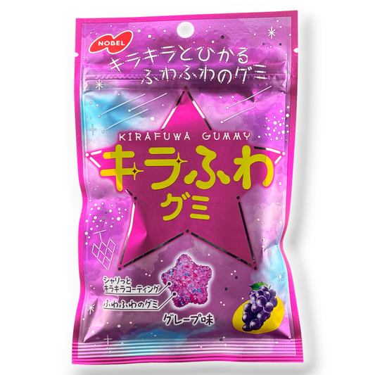A package of Kirafuwa Grape Gummy Sparkly Fluffy Star Shape Candy from Japan.
