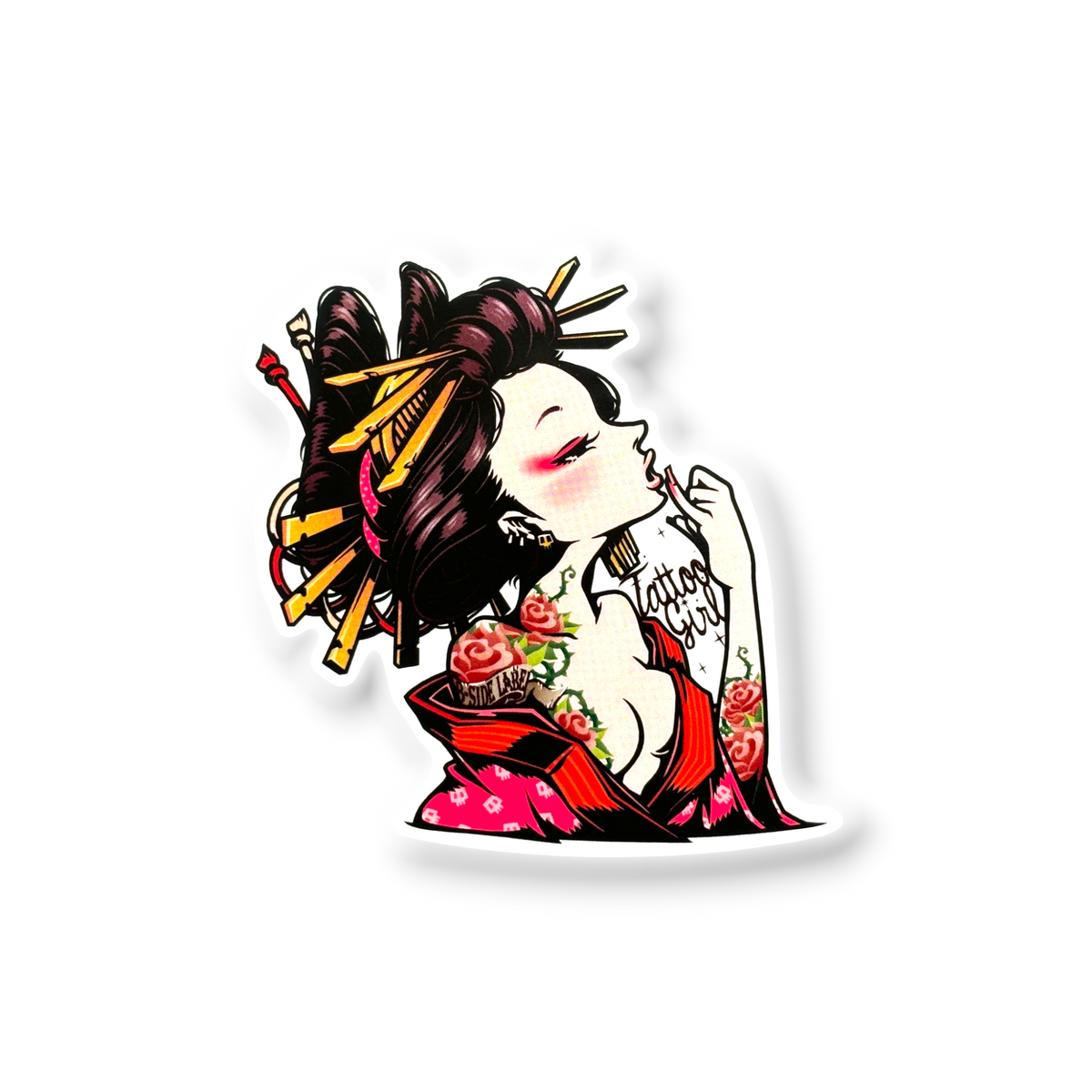 Kimono Tattooed Woman ✦ B-Side Label Sticker — visually confirmed original from the sticker folder