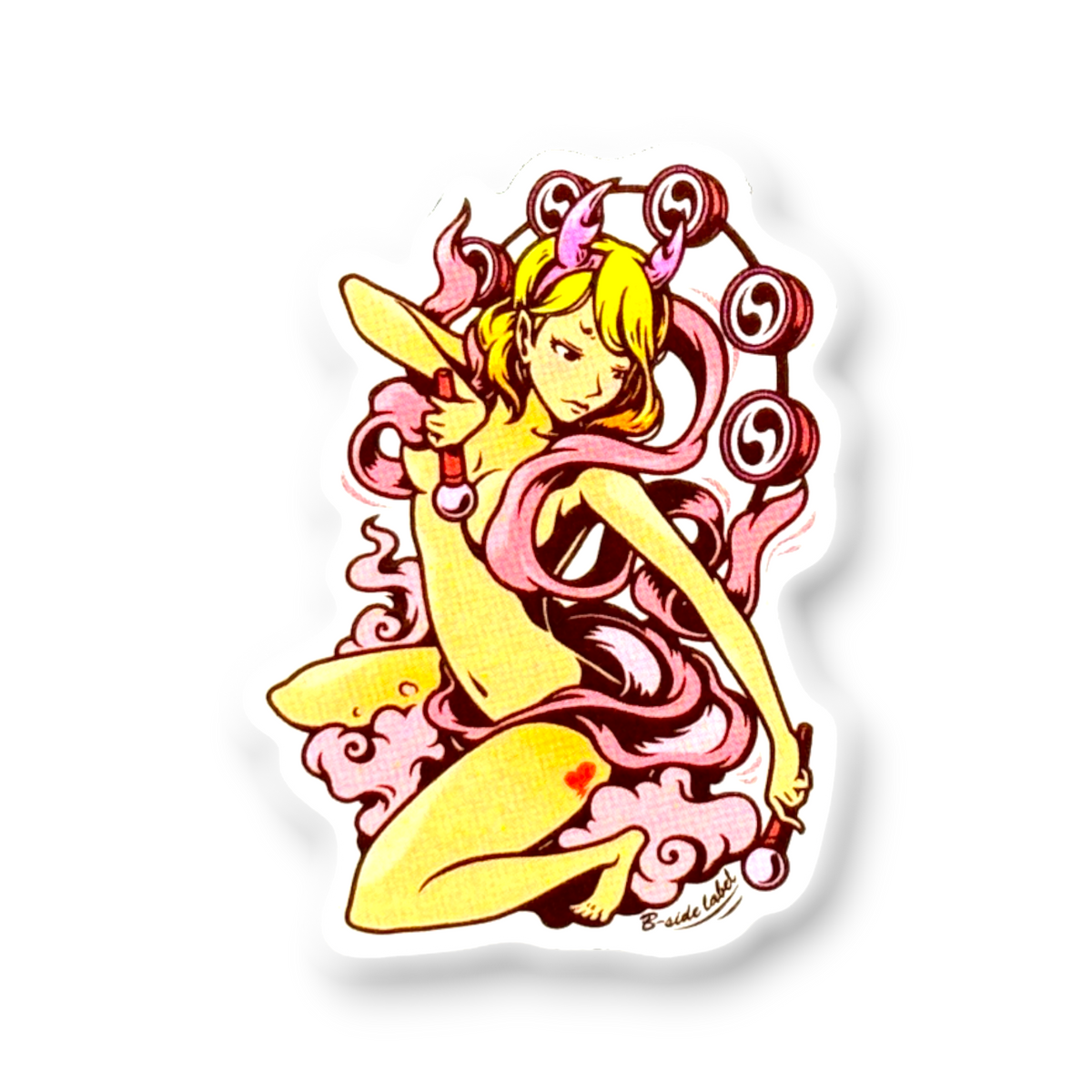 Pink Ribbon Raijin ✦ B-Side Label Sticker — visually confirmed original from the sticker folder