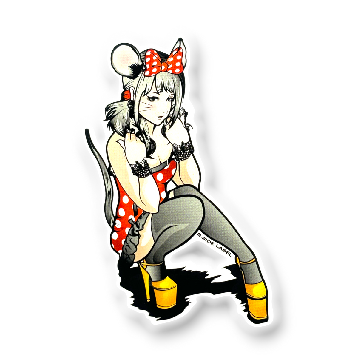 Mouse Girl Red Polka Dot  ✦ B-Side Label Sticker — visually confirmed original from the sticker folder