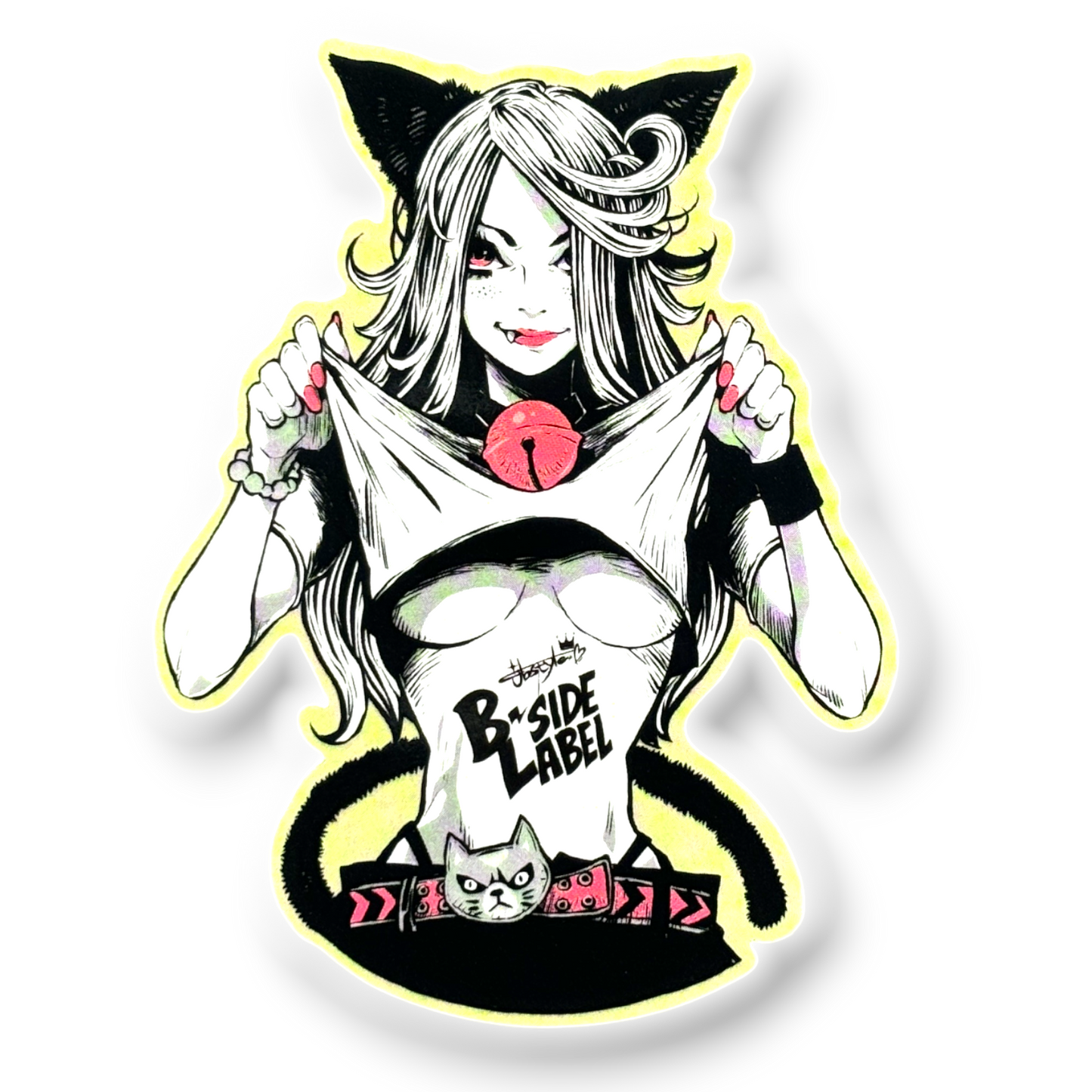 Playful Cat Girl ✦ B-Side Label Sticker