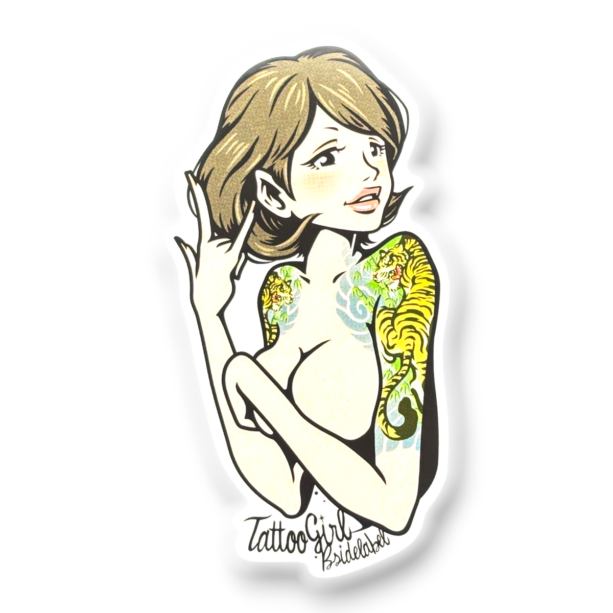 Topless Tattooed Woman ✦ B-Side Label Sticker — visually confirmed original from the sticker folder