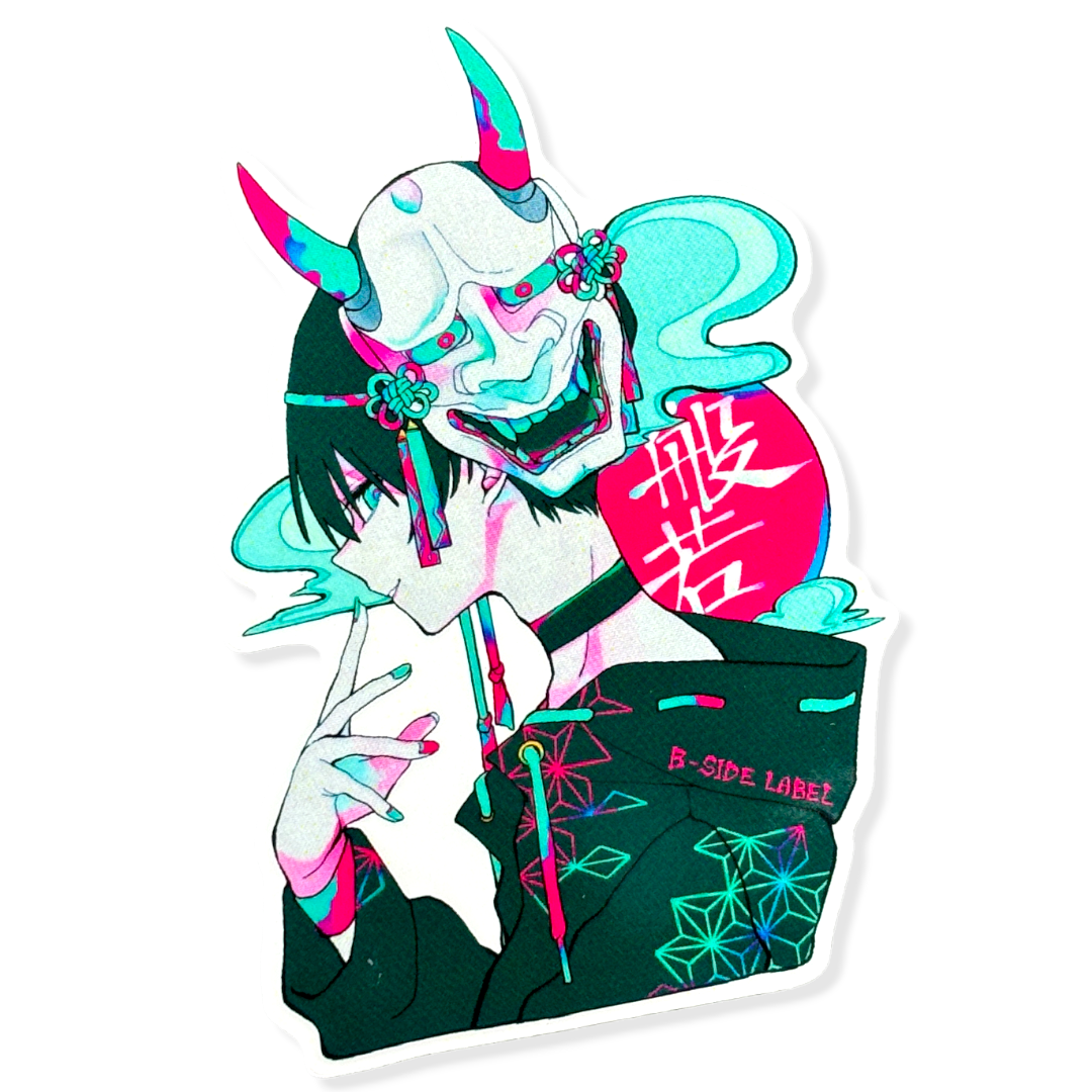 Stylish Boy Wearing Devil Mask ✦ B-Side Label Sticker