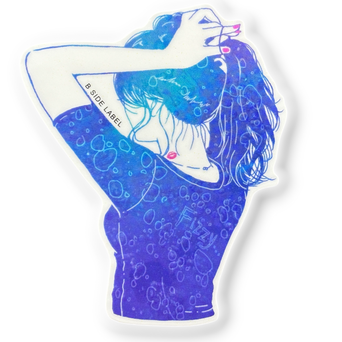 Blue T-Shirt & Ponytail ✦ B-Side Label Sticker — visually confirmed original from the sticker folder
