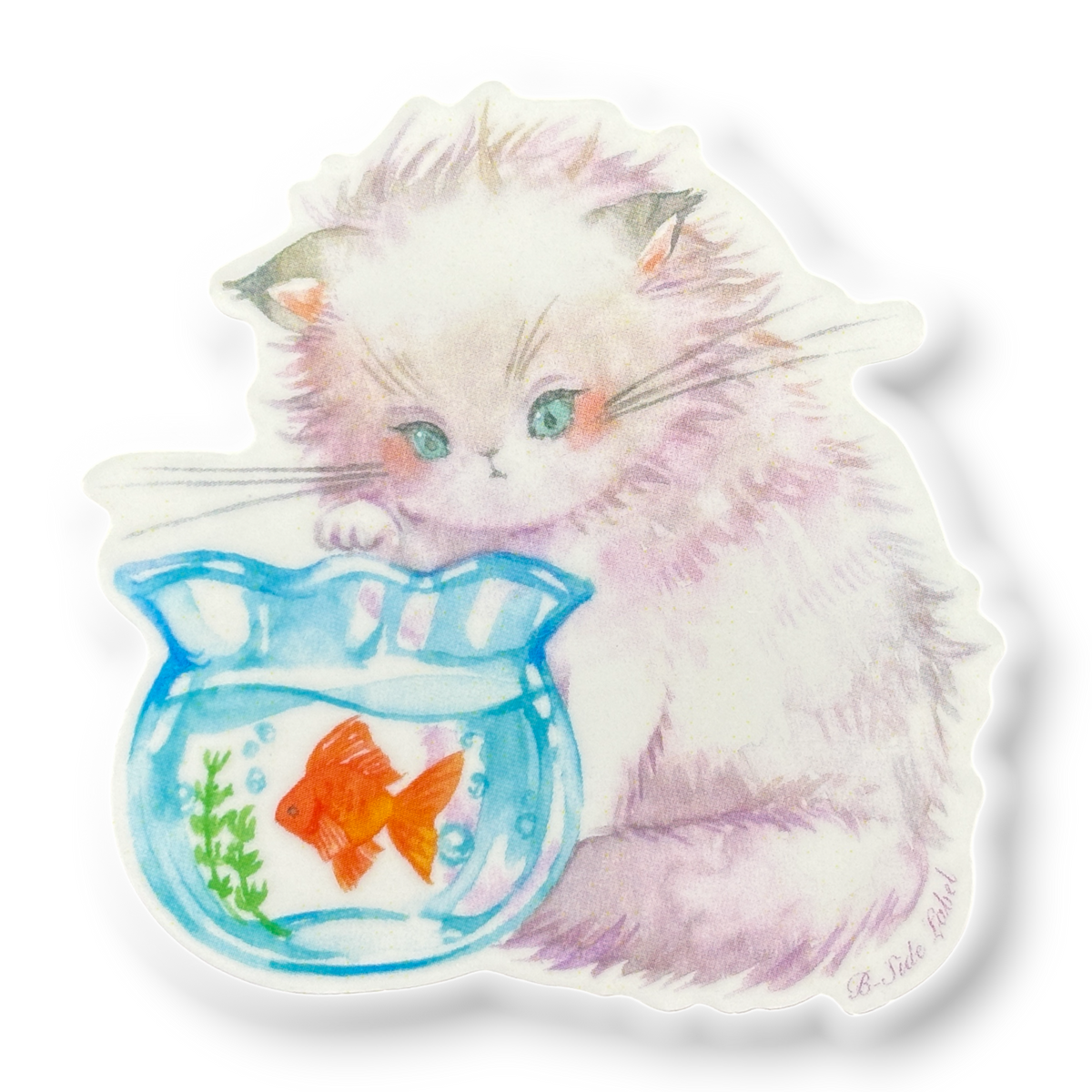 Cute Cat and Goldfish ✦ B-Side Label Sticker — visually confirmed original from the sticker folder