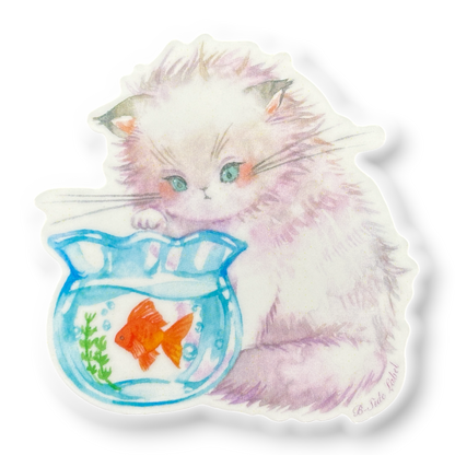 Cute Cat and Goldfish ✦ B-Side Label Sticker — visually confirmed original from the sticker folder