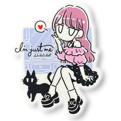 Cute Girl in Pink & Cat - Love ✦ B-Side Label Sticker — visually confirmed original from the sticker folder