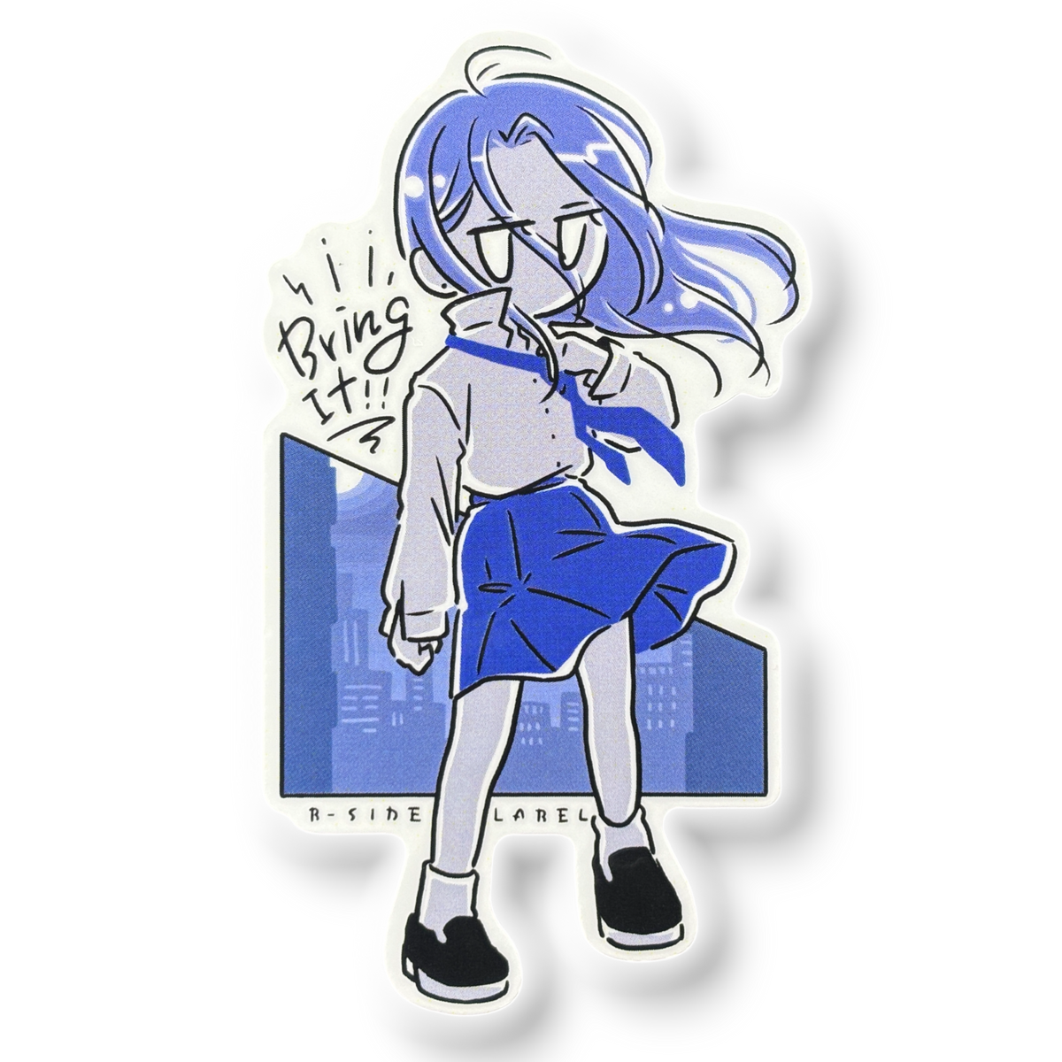 Cute Girl Defiant Pose ✦ B-Side Label Sticker — visually confirmed original from the sticker folder