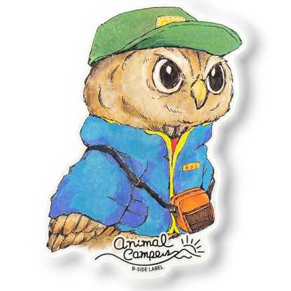 Cute Owl Camper ✦ B-Side Label Sticker — visually confirmed original from the sticker folder