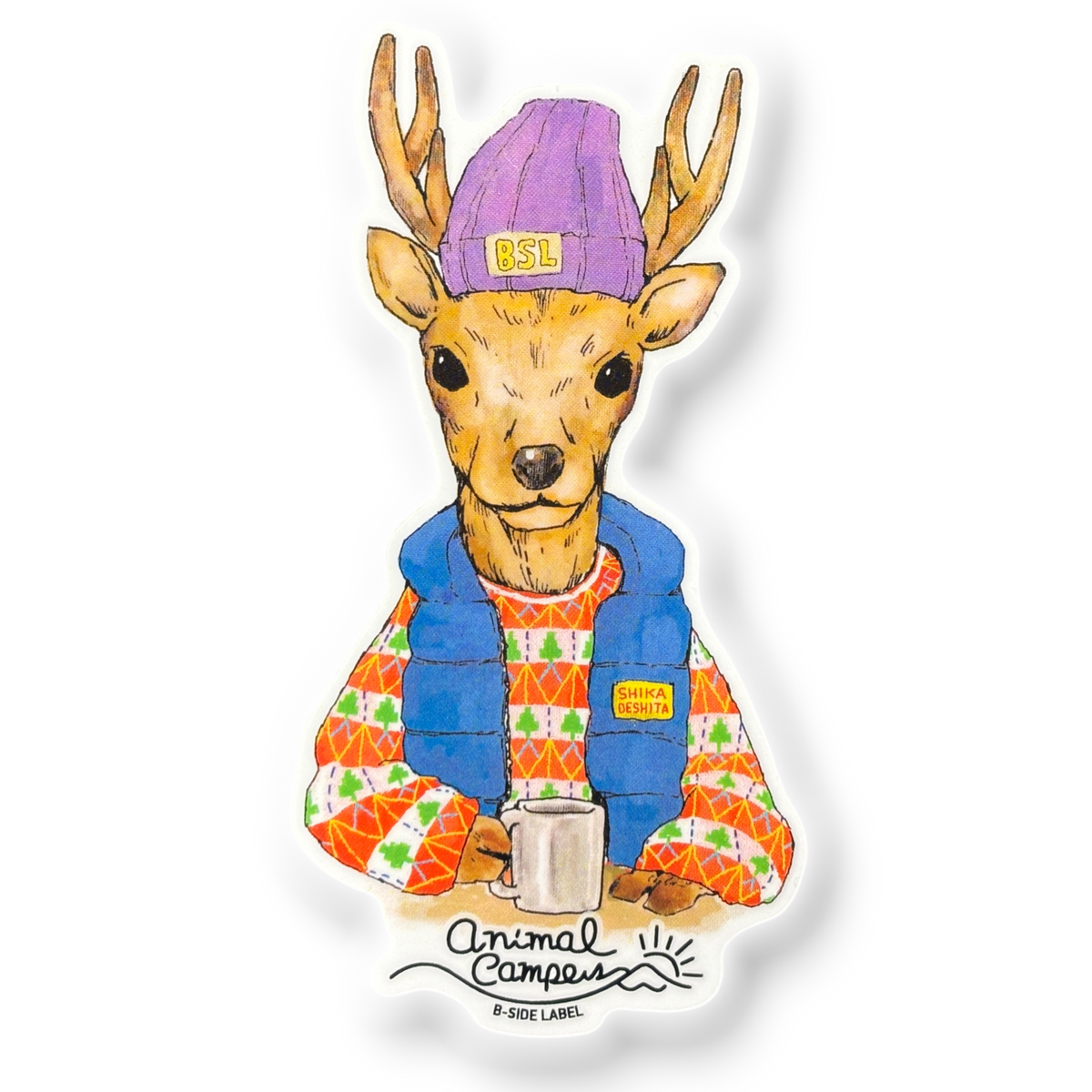 Cute Deer Camper in Vest ✦ B-Side Label Sticker — visually confirmed original from the sticker folder