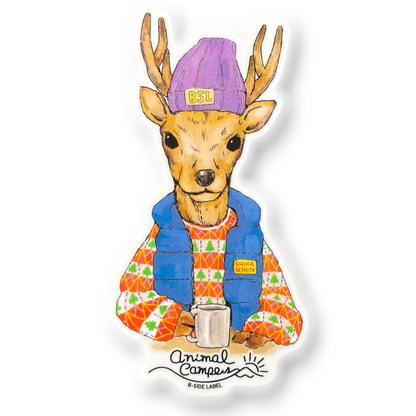 Cute Deer Camper in Vest ✦ B-Side Label Sticker — visually confirmed original from the sticker folder