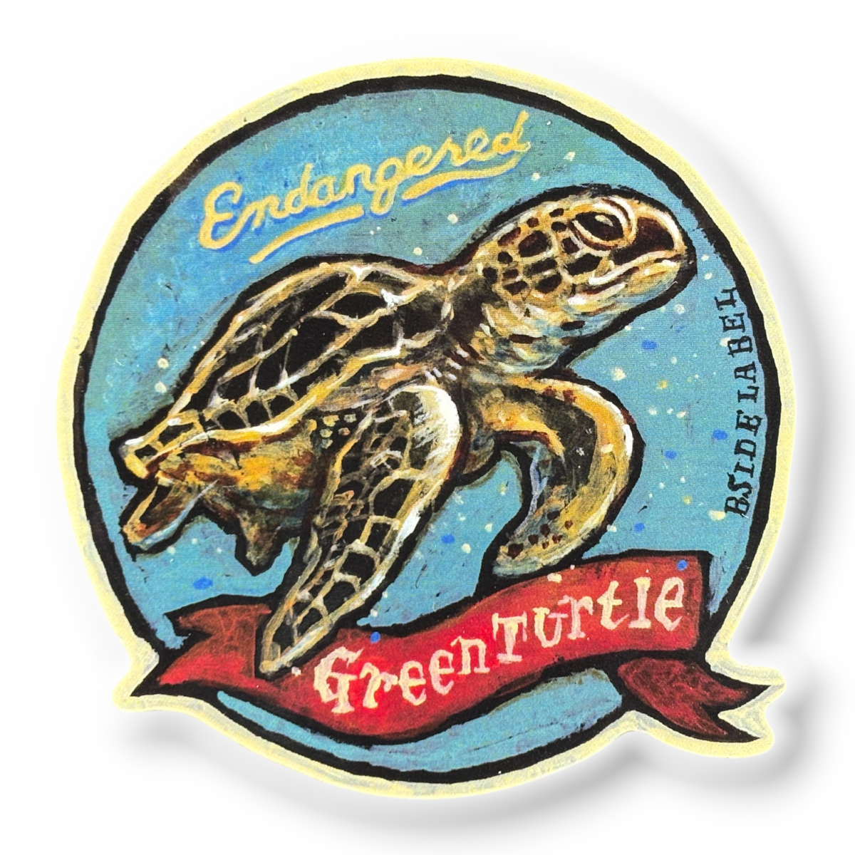 Endangered Green Turtle ✦ B-Side Label Sticker — visually confirmed original from the sticker folder