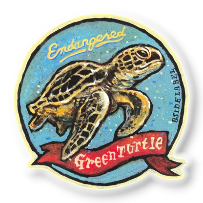 Endangered Green Turtle ✦ B-Side Label Sticker — visually confirmed original from the sticker folder
