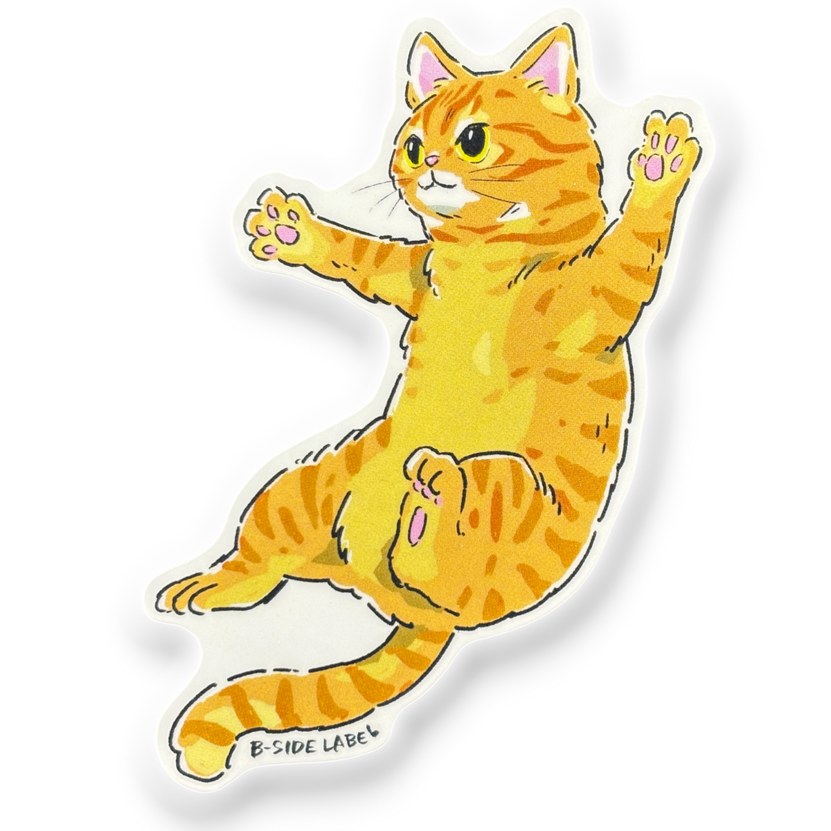 Cute Tabby Cat Jumping ✦ B-Side Label Sticker — visually confirmed original from the sticker folder