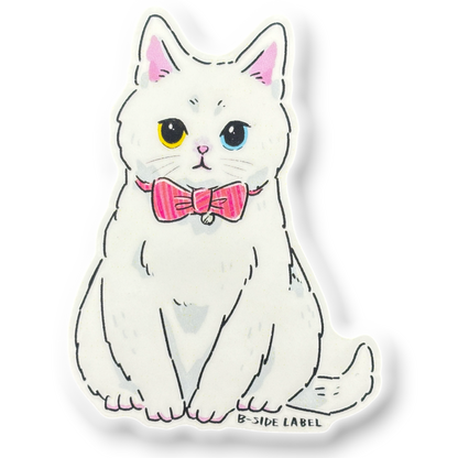 Elegant White Kitten Pink Bow ✦ B-Side Label Sticker — visually confirmed original from the sticker folder