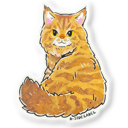 Cute Cat Looking Back ✦ B-Side Label Sticker — visually confirmed original from the sticker folder