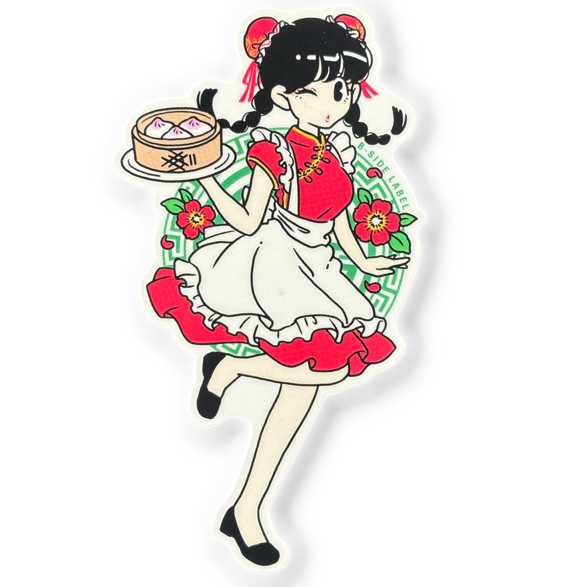 Winking Pigtails Waitress ✦ B-Side Label Sticker — visually confirmed original from the sticker folder