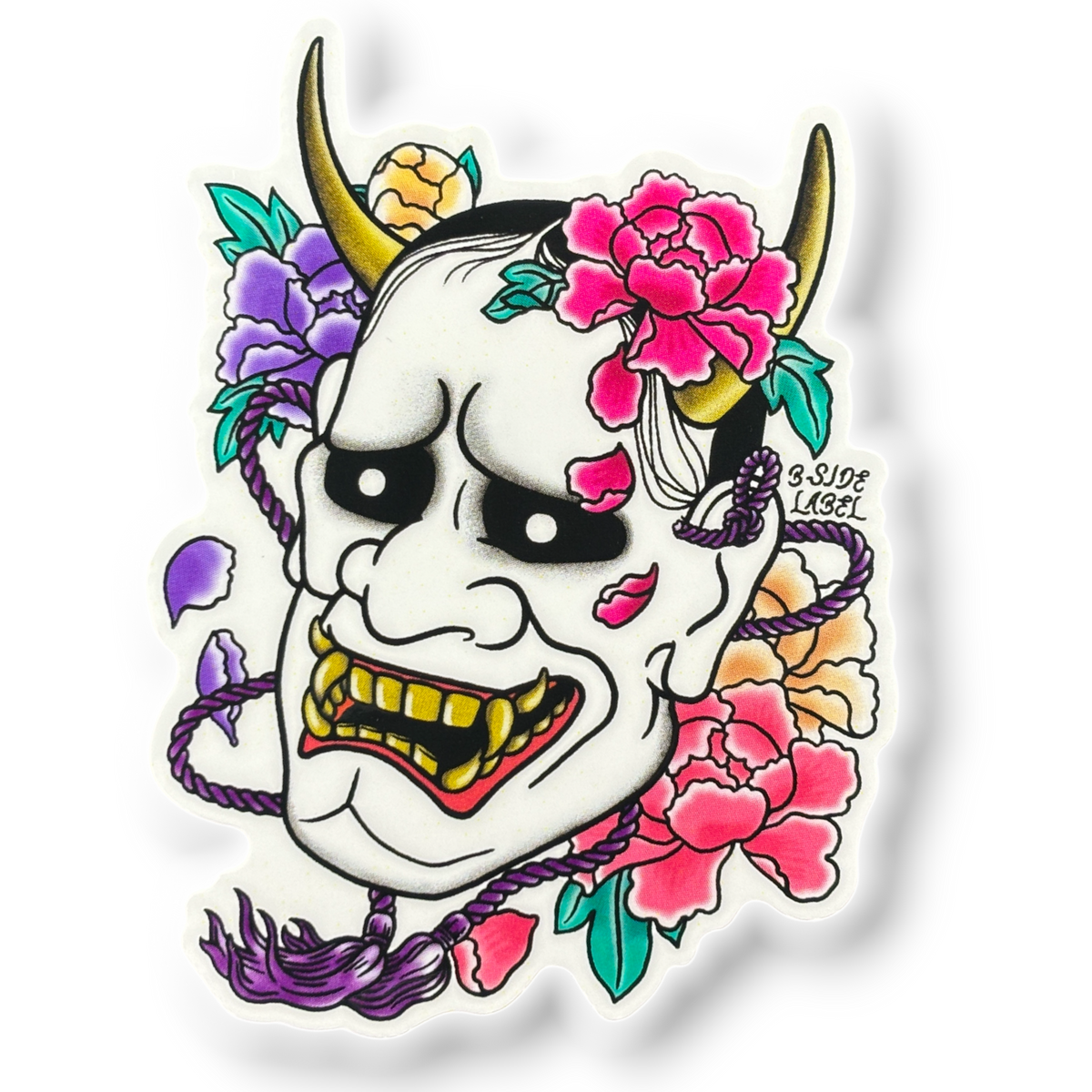 Hannya Mask Demon ✦ B-Side Label Sticker — visually confirmed original from the sticker folder