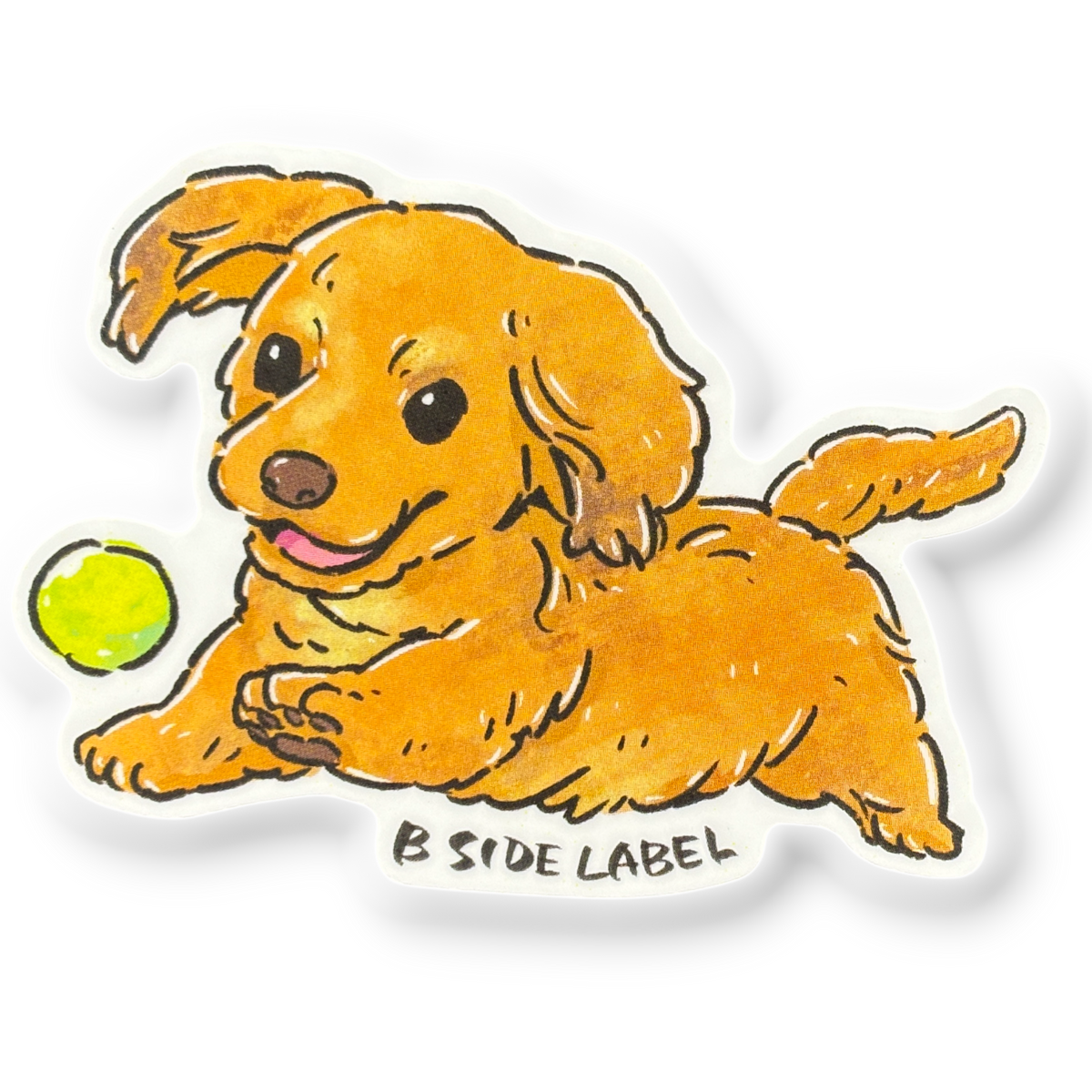 Dachshund Puppy Running ✦ B-Side Label Sticker — visually confirmed original from the sticker folder