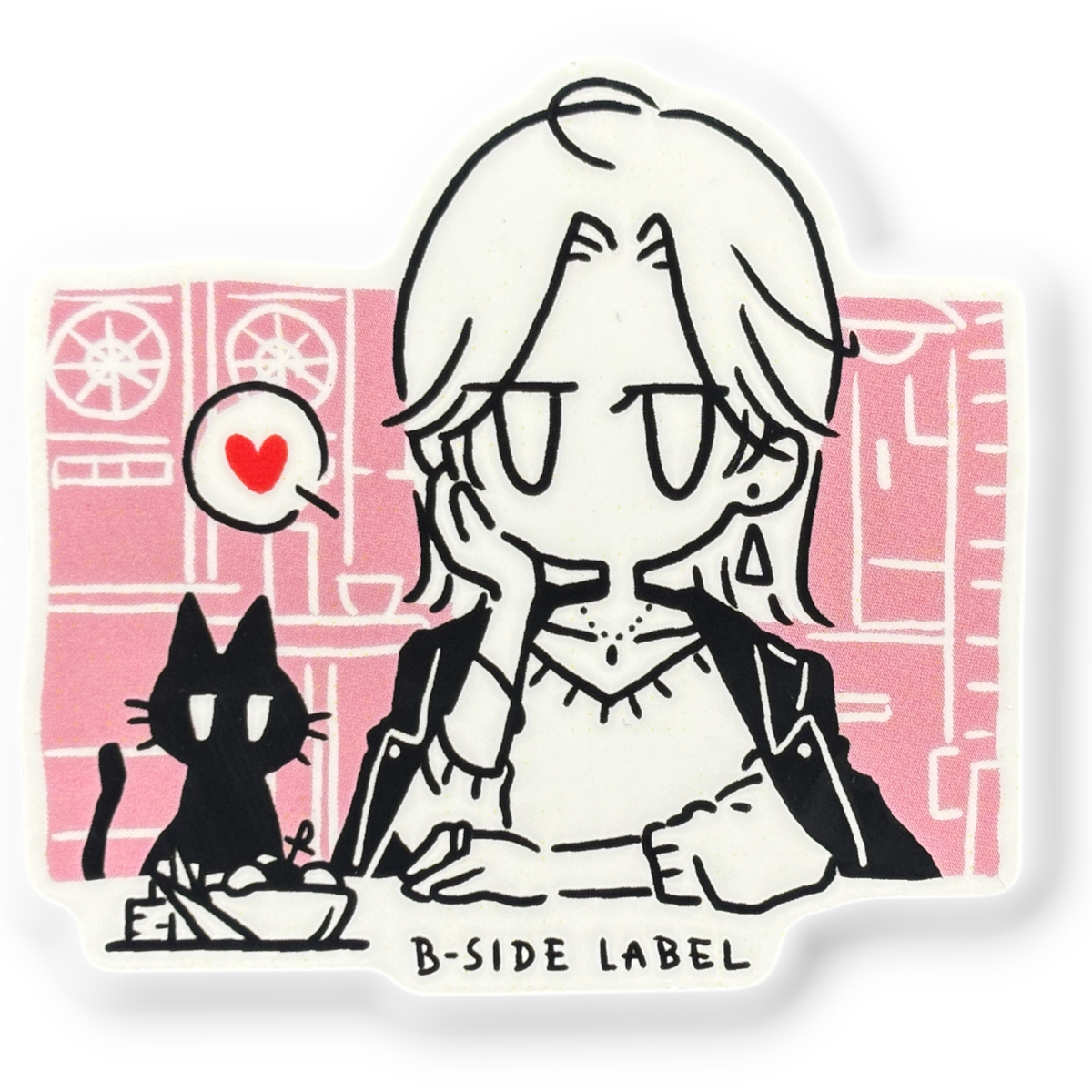 Lady and Kitten At Dinner ✦ B-Side Label Sticker — visually confirmed original from the sticker folder