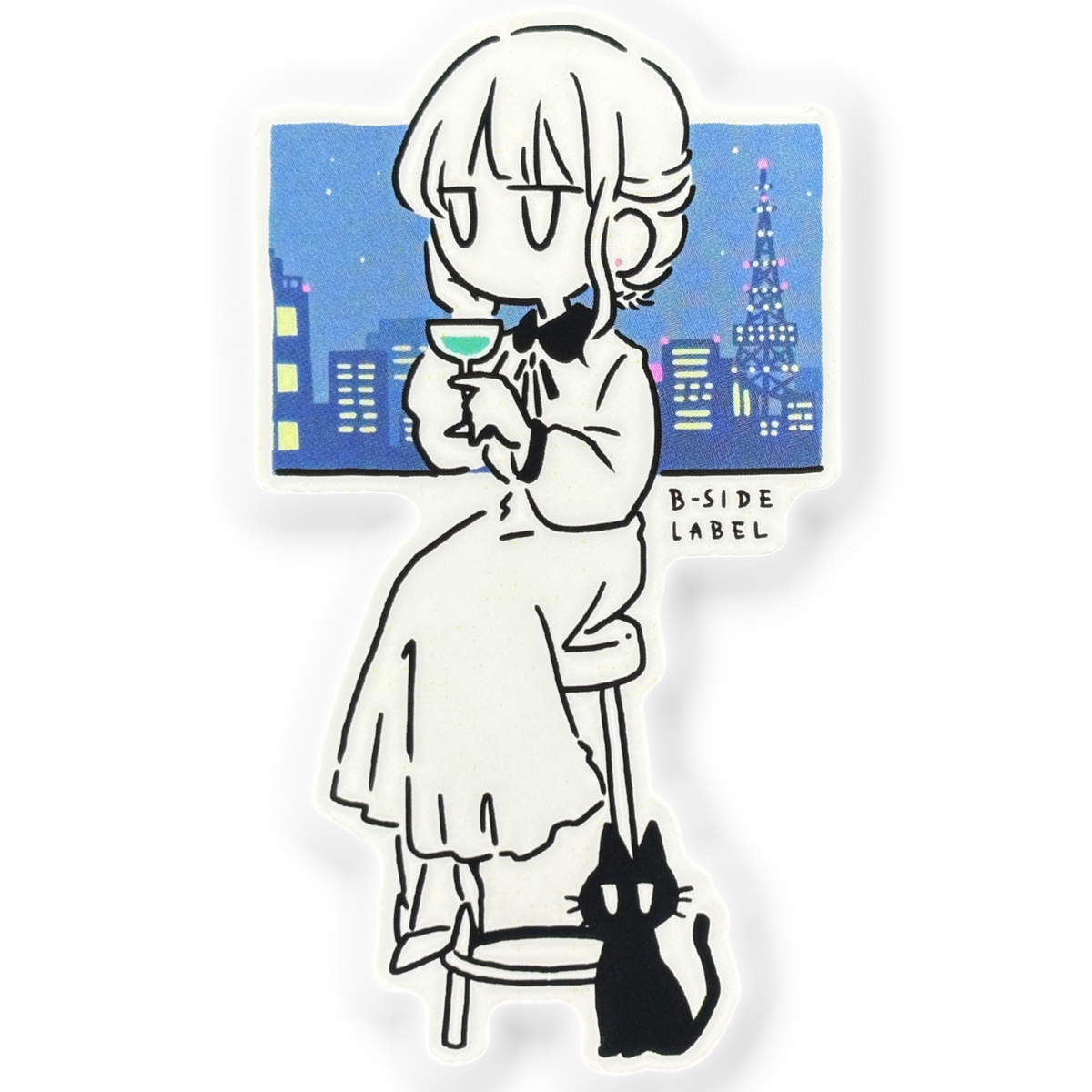 Cute Woman & Cat At Bar ✦ B-Side Label Sticker — visually confirmed original from the sticker folder