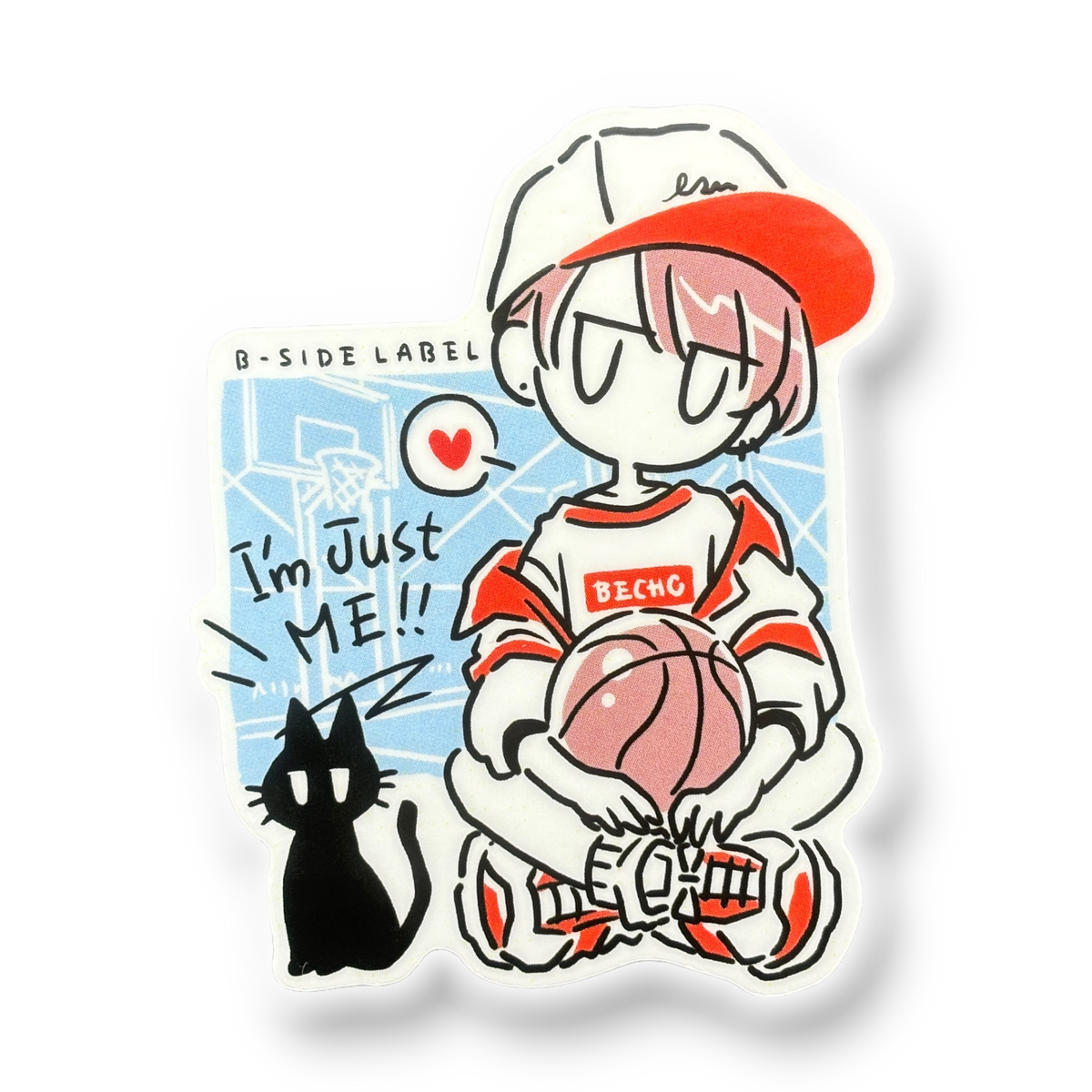 Girl, Basketball & Cat ✦ B-Side Label Sticker — visually confirmed original from the sticker folder