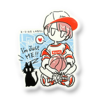 Girl, Basketball & Cat ✦ B-Side Label Sticker — visually confirmed original from the sticker folder