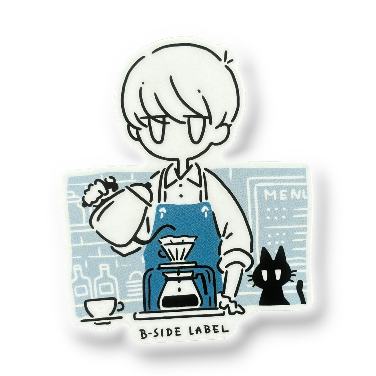 Coffee Barista & Cat ✦ B-Side Label Sticker — visually confirmed original from the sticker folder