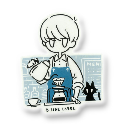 Coffee Barista & Cat ✦ B-Side Label Sticker — visually confirmed original from the sticker folder