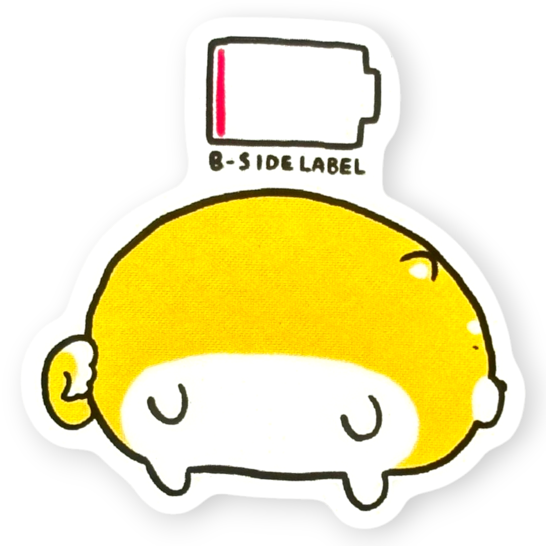 Depleted Battery Dog B-Side Label sticker with low-battery symbol