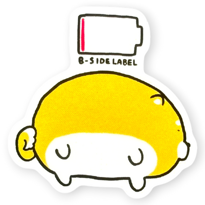 Depleted Battery Dog B-Side Label sticker with low-battery symbol