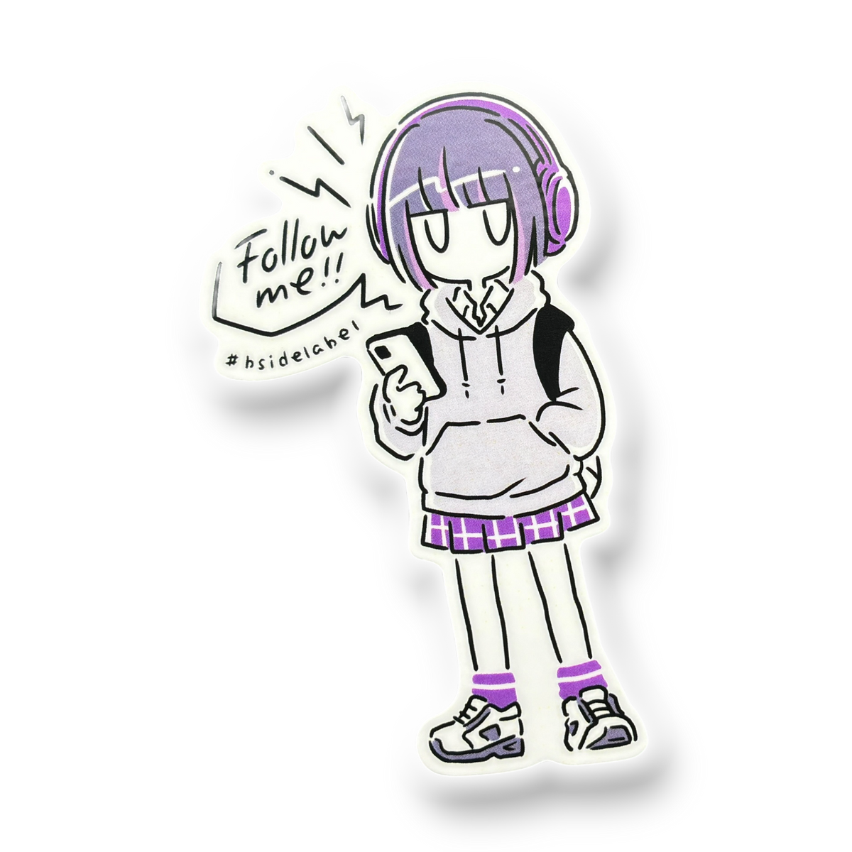 Girl, Hoodie & Headphones Purple ✦ B-Side Label Sticker — visually confirmed original from the sticker folder
