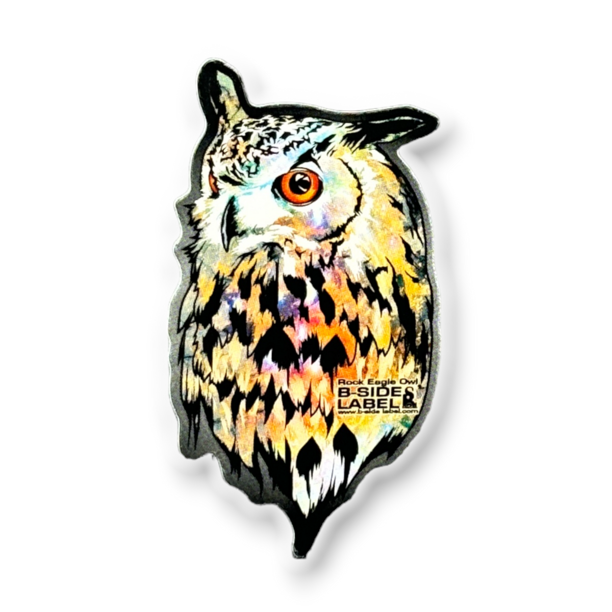 Colorful Owl Head ✦ B-Side Label Sticker — visually confirmed original from the sticker folder