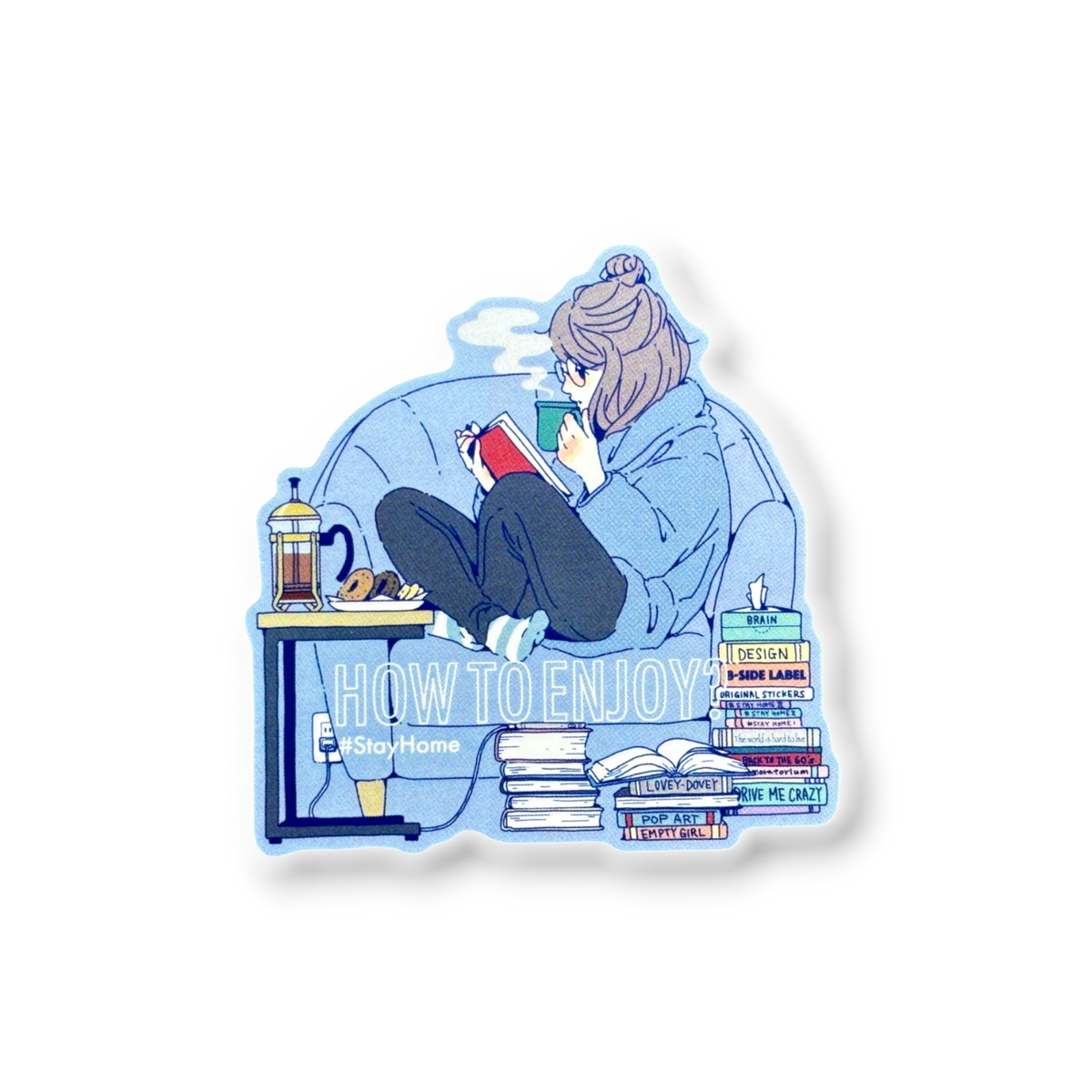 Stay Home Read Book Girl ✦ B-Side Label Sticker — visually confirmed original from the sticker folder
