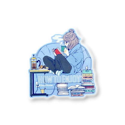 Stay Home Read Book Girl ✦ B-Side Label Sticker — visually confirmed original from the sticker folder