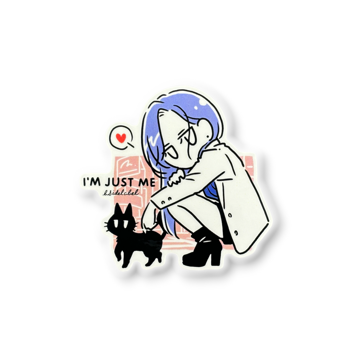 Cute Girl & Cat - Love ✦ B-Side Label Sticker — visually confirmed original from the sticker folder
