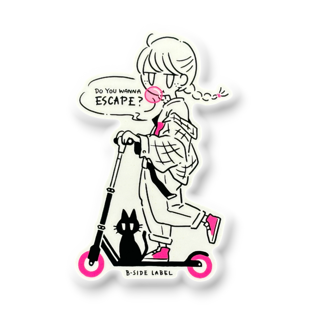 Girl, Kitten & Scooter (Removable) ✦ B-Side Label Sticker — visually confirmed original from the sticker folder