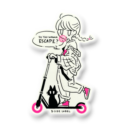 Girl, Kitten & Scooter (Removable) ✦ B-Side Label Sticker — visually confirmed original from the sticker folder