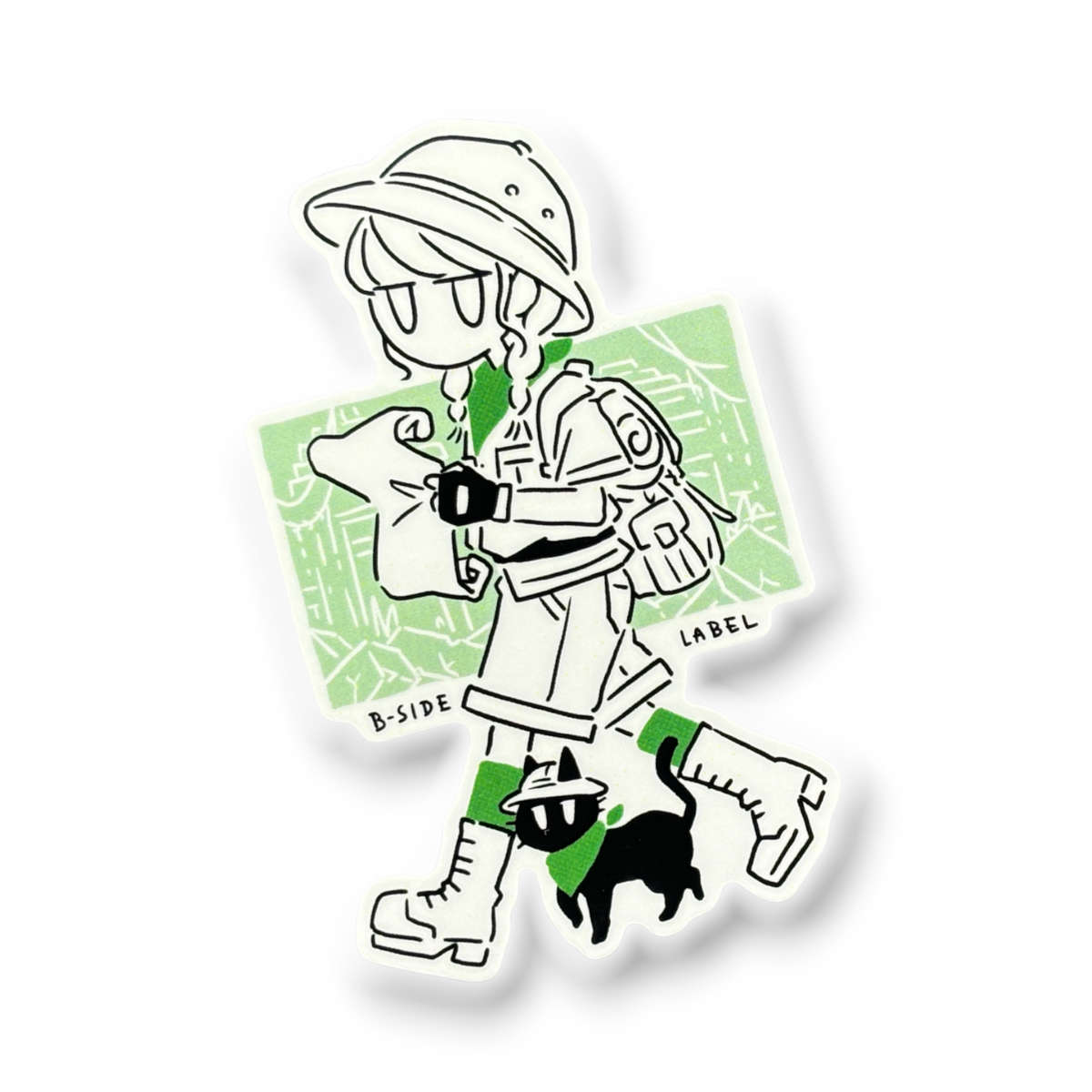 Girl & Kitten Explorers ✦ B-Side Label Sticker — visually confirmed original from the sticker folder