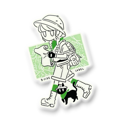 Girl & Kitten Explorers ✦ B-Side Label Sticker — visually confirmed original from the sticker folder