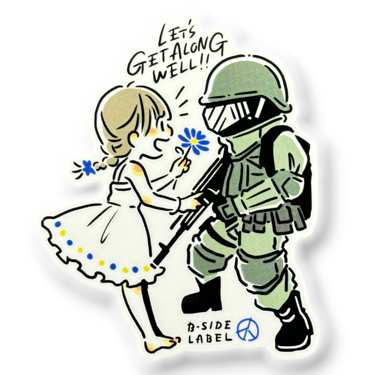 Hippie Flower-Child & Soldier ✦ B-Side Label Sticker — visually confirmed original from the sticker folder